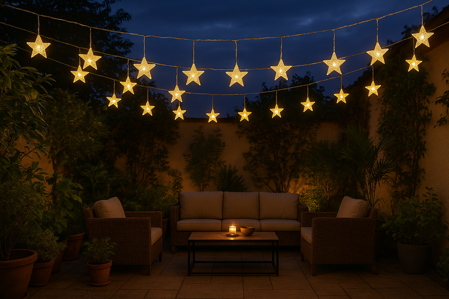 16 LED Star String Lights - Outdoor Terrace Party